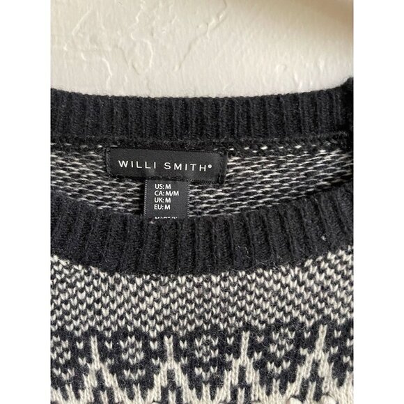 Willi Smith Black White Lambswool Blend Pom Pom Crewneck Pullover Sweater Size M - Picture 6 of 6